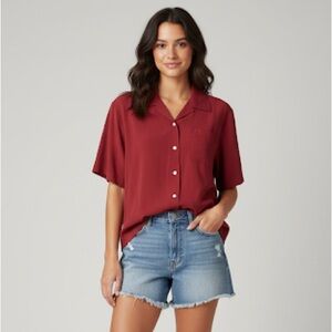 PUSSER’S West Indies Silk Linen Blend Button Down Collar Camp Shirt Red Size XL